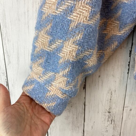 Princess Polly Blue Beige Houndstooth Biana Wool Crop Jacket Size X-Small/Small - Picture 4 of 12